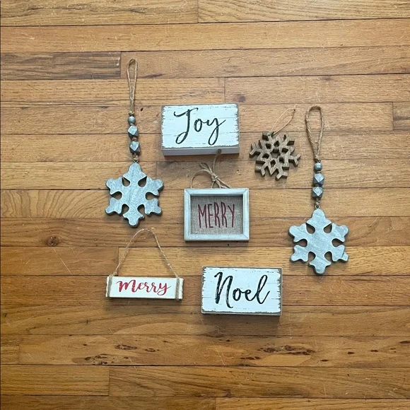 Rustic Holiday Ornament Set - White and Red - Picture 1 of 7